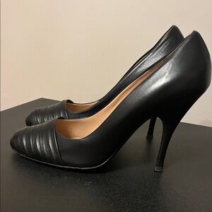 D&G Black Leather Stiletto Pumps with Pleated Toe
